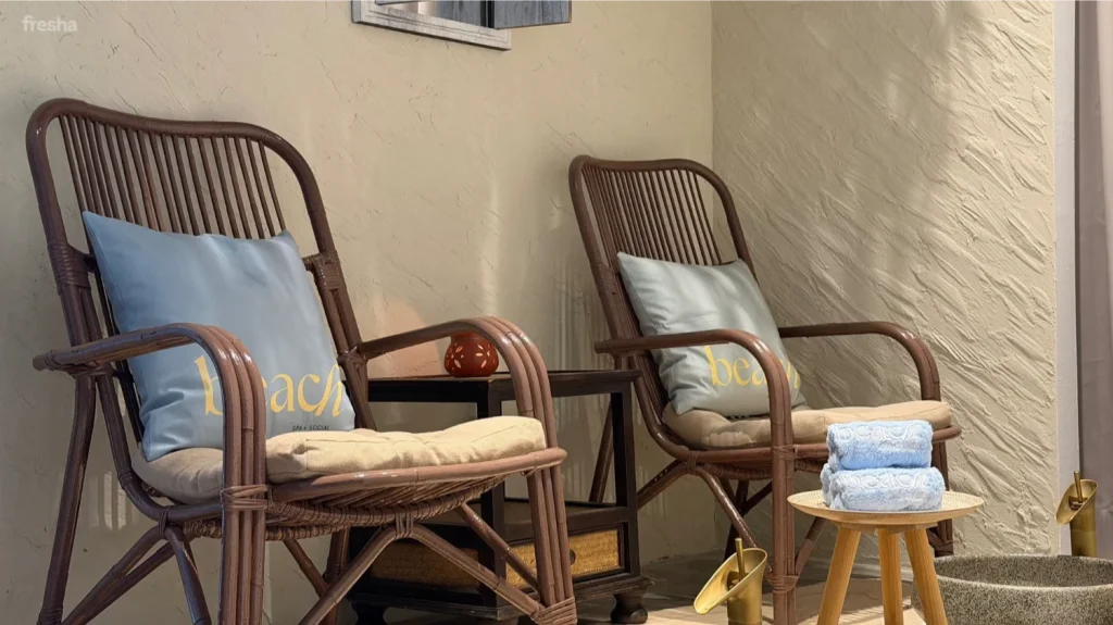 Rattan lounge chairs at Beach Spa Social Publika
